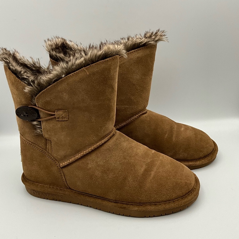 BearPaw Boots Size 8.5 Brown Winter Suade Faux-Fur Lined